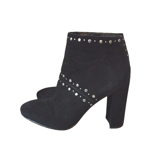 Sam Edelman Black Suede Ankle Boots Silver Studded Booties Size 8 - Picture 5 of 11